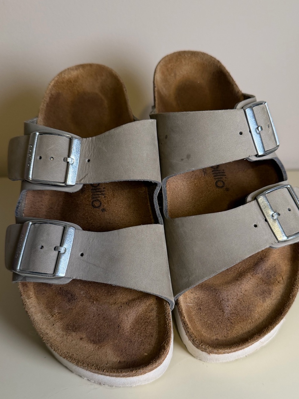 Papillio Birkenstock Arizona Platform Stone Grey Nubuck Sandals Sz 39 / W8